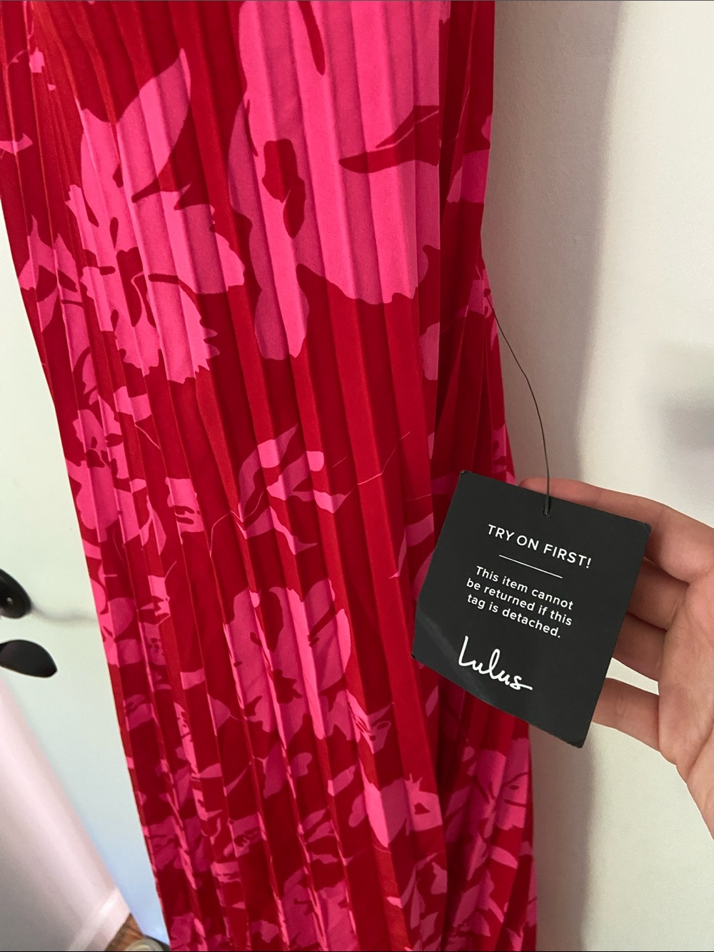 Lulu’s Vibrant Moment Red and Pink Floral Pleated Lace-Up Midi Dress - Picture 8 of 13